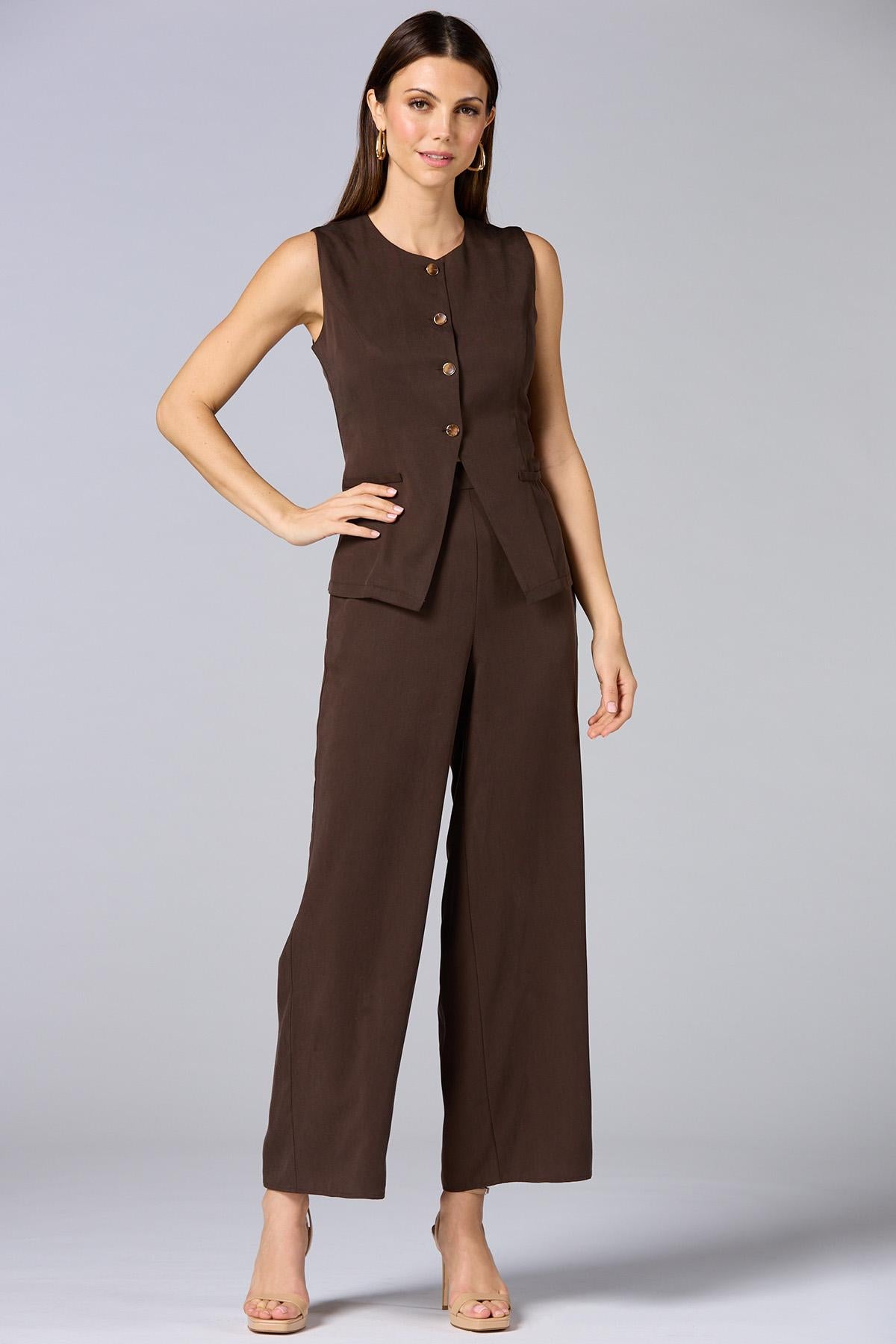Versona cache solid wide leg pants BROWN