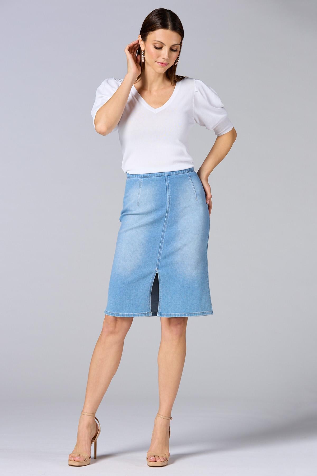 Versona cache denim pencil skirt LIGHT_WASH_DENIM