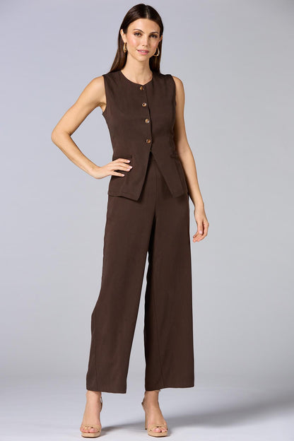 Versona cache solid wide leg pants BROWN